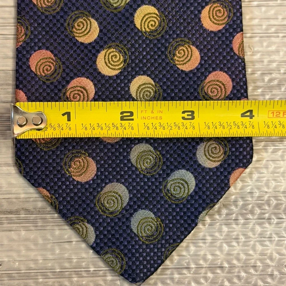 XMI Platinum Silk Tie Navy Blue Spiral Polka Dot Italian Fabric USA Made Luxury